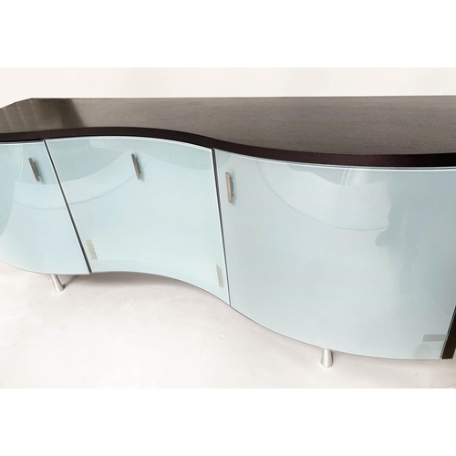 273 - CALLIGARIS SIDEBOARD, 78cm H x 191cm W x 57cm D, serpentine glass fronted with centre drawer and ill... 