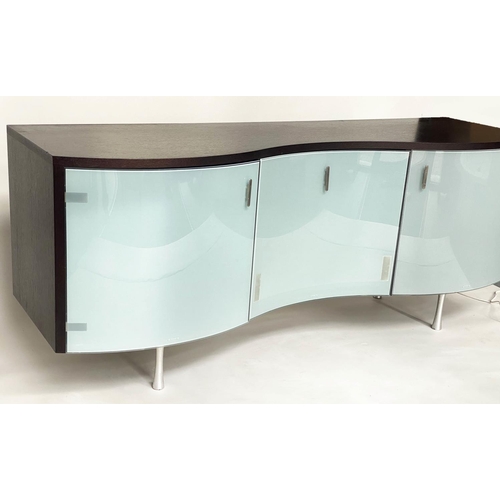 273 - CALLIGARIS SIDEBOARD, 78cm H x 191cm W x 57cm D, serpentine glass fronted with centre drawer and ill... 