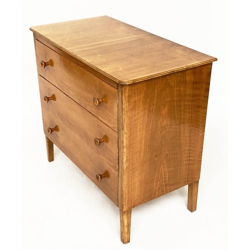 276 - GORDON RUSSELL CHEST, mid 20th century walnut with three long drawers, 91cm W, stamped 'Russell of B... 