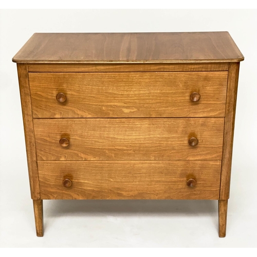 276 - GORDON RUSSELL CHEST, mid 20th century walnut with three long drawers, 91cm W, stamped 'Russell of B... 