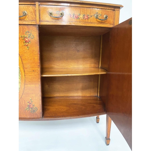 190 - SATINWOOD SIDE CABINET, early 20th century Edwardian bowfront satinwood and painted with two drawers... 