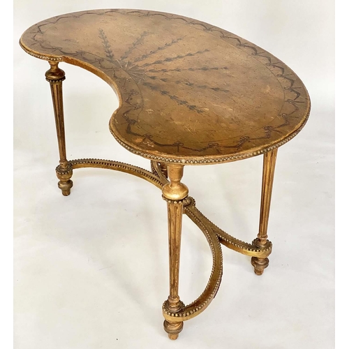 191 - KIDNEY SHAPED TABLE, Edwardian painted satinwood and gilt and gesso moulded, with fan outline and ha... 