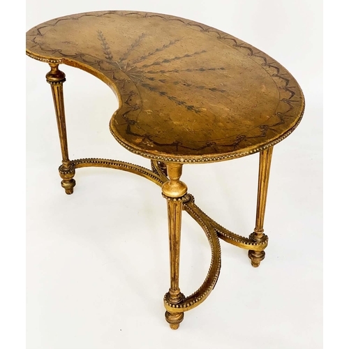 191 - KIDNEY SHAPED TABLE, Edwardian painted satinwood and gilt and gesso moulded, with fan outline and ha... 