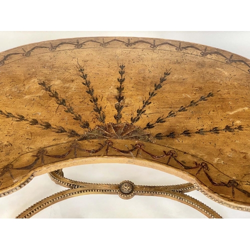 191 - KIDNEY SHAPED TABLE, Edwardian painted satinwood and gilt and gesso moulded, with fan outline and ha... 