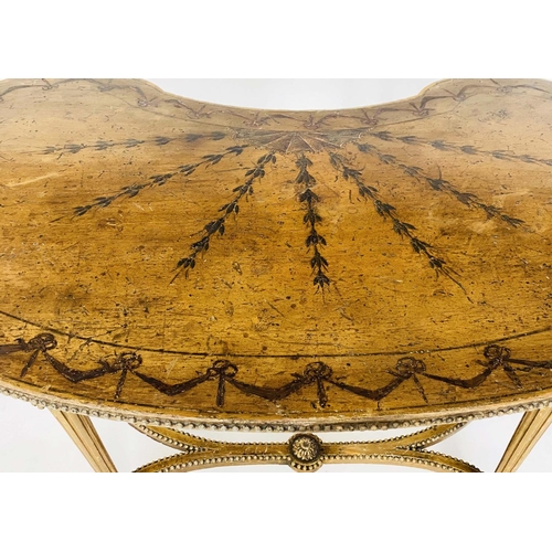 191 - KIDNEY SHAPED TABLE, Edwardian painted satinwood and gilt and gesso moulded, with fan outline and ha... 