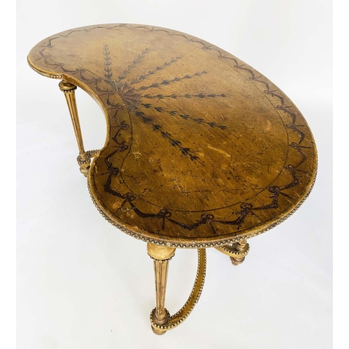 191 - KIDNEY SHAPED TABLE, Edwardian painted satinwood and gilt and gesso moulded, with fan outline and ha... 