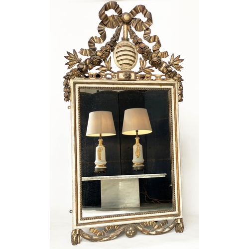 194 - WALL MIRROR, early 20th century Italian carved giltwood and parcel gilt, rectangular with ribbon bow... 