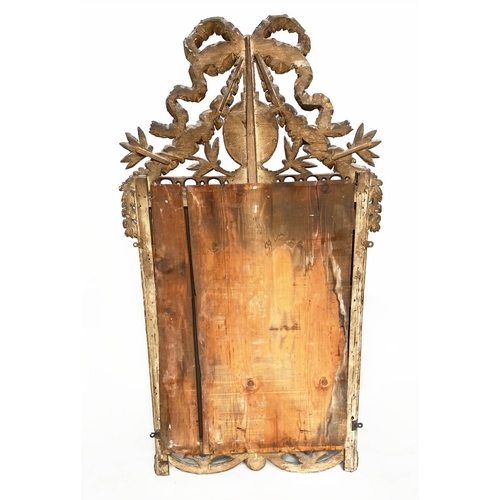 194 - WALL MIRROR, early 20th century Italian carved giltwood and parcel gilt, rectangular with ribbon bow... 