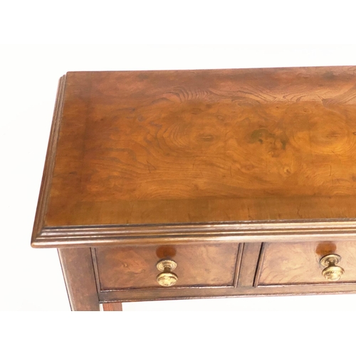 216 - HALL TABLE, George III design burr walnut and crossbanded with four frieze drawers and inner chamfer... 