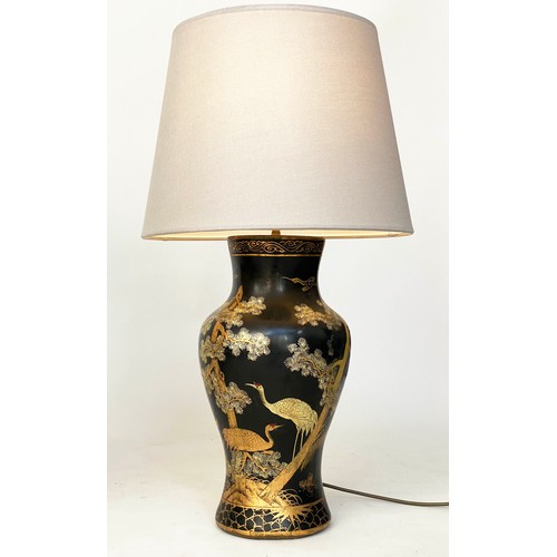 222 - TABLE LAMPS, a pair, vase form gilt polychrome chinoiserie decorated papier mâché, 79cm H. (2)