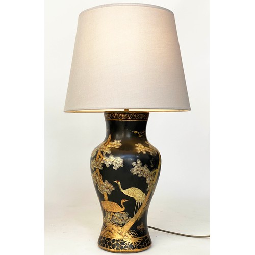 222 - TABLE LAMPS, a pair, vase form gilt polychrome chinoiserie decorated papier mâché, 79cm H. (2)