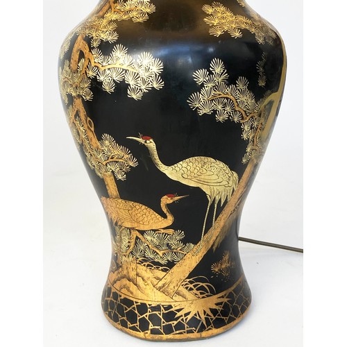 222 - TABLE LAMPS, a pair, vase form gilt polychrome chinoiserie decorated papier mâché, 79cm H. (2)