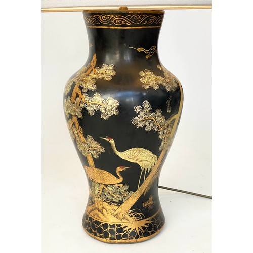 222 - TABLE LAMPS, a pair, vase form gilt polychrome chinoiserie decorated papier mâché, 79cm H. (2)