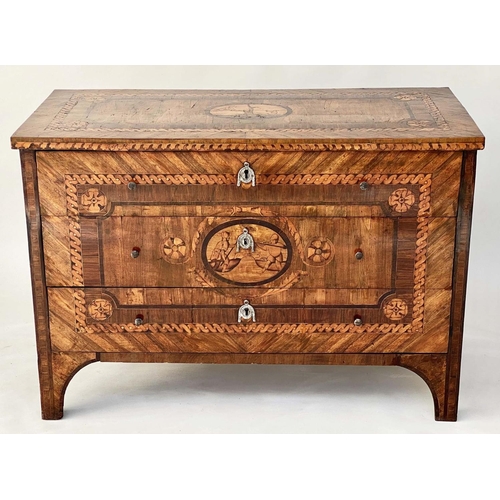 181 - NORTH ITALIAN COMMODE, 18th century Lombardy walnut and marquetry commode with three drawers, circa ... 