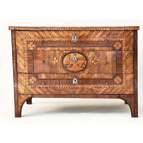 181 - NORTH ITALIAN COMMODE, 18th century Lombardy walnut and marquetry commode with three drawers, circa ... 