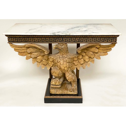 180 - CONSOLE TABLE, William Kent style breche violette marble top, Greek key frieze, carved limewood eagl... 