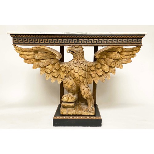 180 - CONSOLE TABLE, William Kent style breche violette marble top, Greek key frieze, carved limewood eagl... 