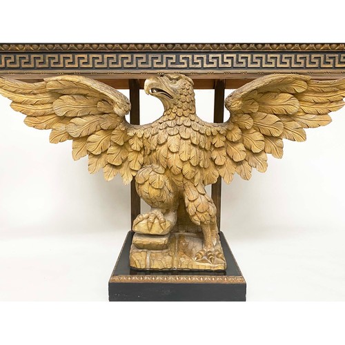 180 - CONSOLE TABLE, William Kent style breche violette marble top, Greek key frieze, carved limewood eagl... 