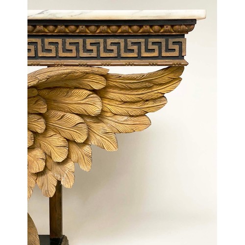 180 - CONSOLE TABLE, William Kent style breche violette marble top, Greek key frieze, carved limewood eagl... 