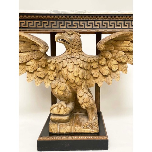 180 - CONSOLE TABLE, William Kent style breche violette marble top, Greek key frieze, carved limewood eagl... 