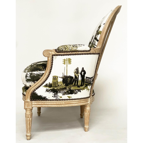 175 - LONDON 'BERGERE', contemporary London scene fabric upholstery, 90cm W.