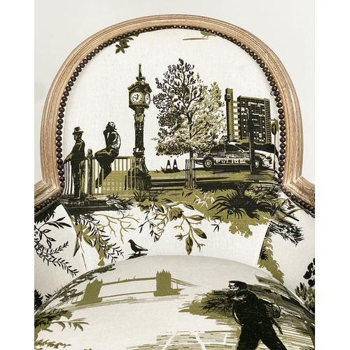 175 - LONDON 'BERGERE', contemporary London scene fabric upholstery, 90cm W.