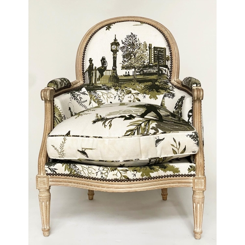 175 - LONDON 'BERGERE', contemporary London scene fabric upholstery, 90cm W.