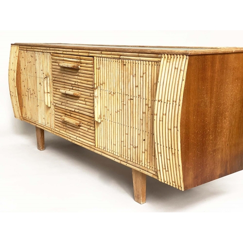 178 - 'ANGRAVES' SIDEBOARD, early 1960s bamboo with drawers flanked by cupboards and glass top by 'Angrave... 