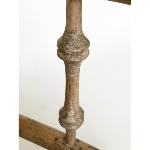 173 - FAUX BAMBOO HALL SEAT, 19th century English carved faux bamboo framed with down swept arms and cane ... 