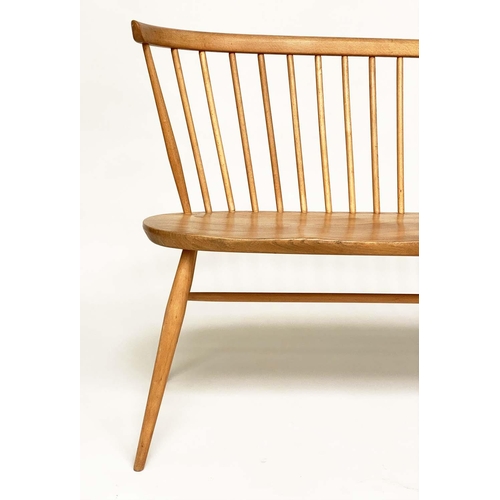 171 - 'ERCOL' HALL BENCH, 1970s beech and elm with slightly arched spindle-back attributed to 'Ercol', 115... 