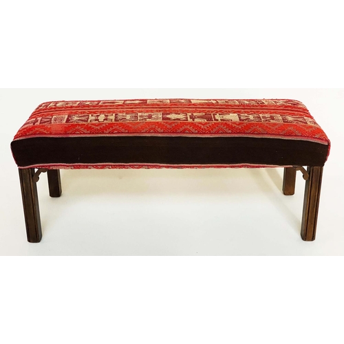 102 - KELIM WINDOW SEAT/HEARTH STOOL, George III design antique turkoman tribal flat weave upholstered wit... 