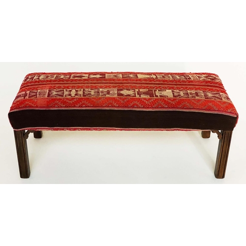 102 - KELIM WINDOW SEAT/HEARTH STOOL, George III design antique turkoman tribal flat weave upholstered wit... 