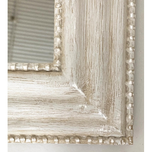 107 - WALL MIRRORS, a pair, arched grey painted with beaded frames, 50cm W x 65cm H. (2)