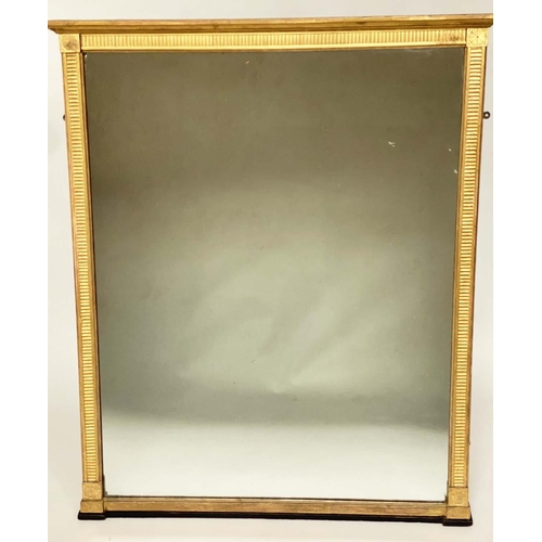 111 - OVERMANTEL MIRROR, rectangular 19th century giltwood Neo Classical with reeded frame, pilasters and ... 