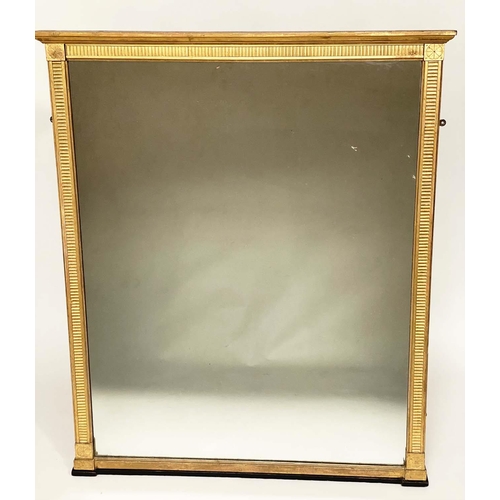 111 - OVERMANTEL MIRROR, rectangular 19th century giltwood Neo Classical with reeded frame, pilasters and ... 