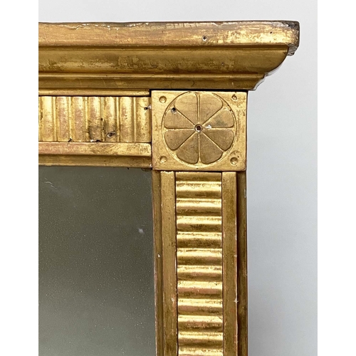 111 - OVERMANTEL MIRROR, rectangular 19th century giltwood Neo Classical with reeded frame, pilasters and ... 