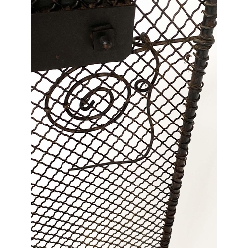 118 - NURSERY FENDER, Victorian wrought iron framed mesh panelled and double brass rail mounted. 70cm H x ... 