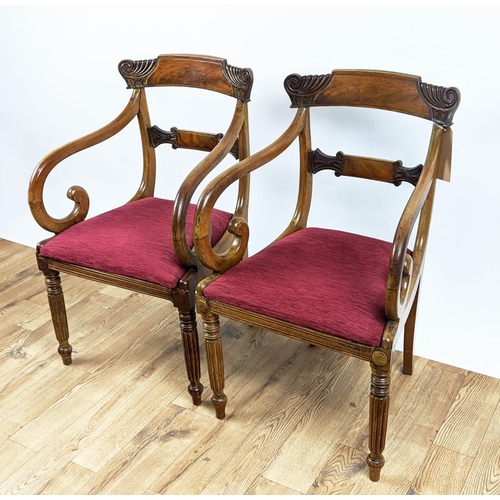 130 - OPEN  ARMCHAIRS, a pair, George IV mahogany with drop in seats, 86cm H x 52cm W. (2)