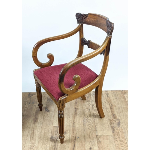 130 - OPEN  ARMCHAIRS, a pair, George IV mahogany with drop in seats, 86cm H x 52cm W. (2)