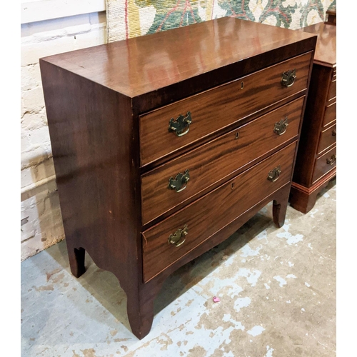 142 - CHEST, 87cm W x 43cm D x 89cm H, 19th century mahogany with cross banded detail and three drawers.