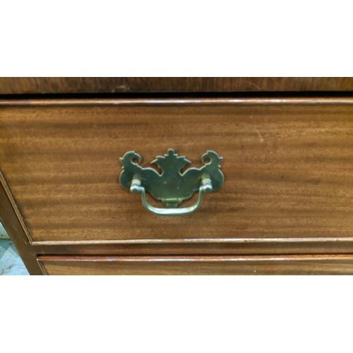 142 - CHEST, 87cm W x 43cm D x 89cm H, 19th century mahogany with cross banded detail and three drawers.