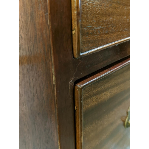 142 - CHEST, 87cm W x 43cm D x 89cm H, 19th century mahogany with cross banded detail and three drawers.