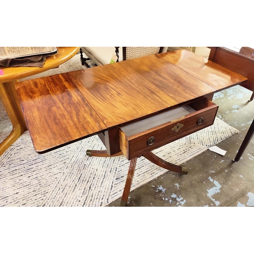 144 - SIDE TABLE, 62cm W x 55cm D x 70cm H, mahogany with a pair, of drop flaps, a frieze drawer on a turn... 