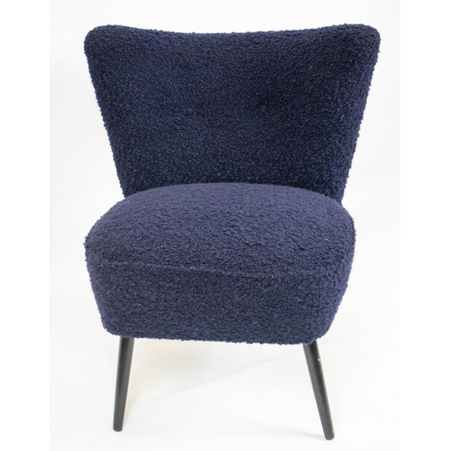 147 - SLIPPER CHAIR, 74cm H x 63cm, Pierre Frey navy blue bouclé wool upholstered.