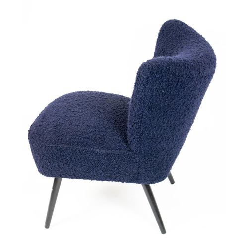 147 - SLIPPER CHAIR, 74cm H x 63cm, Pierre Frey navy blue bouclé wool upholstered.