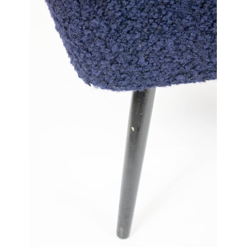 147 - SLIPPER CHAIR, 74cm H x 63cm, Pierre Frey navy blue bouclé wool upholstered.