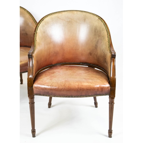 148 - LIBRARY TUB CHAIRS, 85cm H x 62cm, a pair, George III style mahogany and leather upholstered. (2)