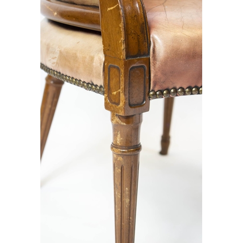 148 - LIBRARY TUB CHAIRS, 85cm H x 62cm, a pair, George III style mahogany and leather upholstered. (2)