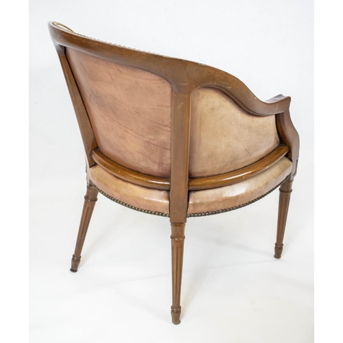 148 - LIBRARY TUB CHAIRS, 85cm H x 62cm, a pair, George III style mahogany and leather upholstered. (2)