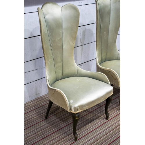 159 - SIDE CHAIRS, 98cm H x 49cm, a pair, circa 1950, Italian lacquered in distressed green silk. (2)